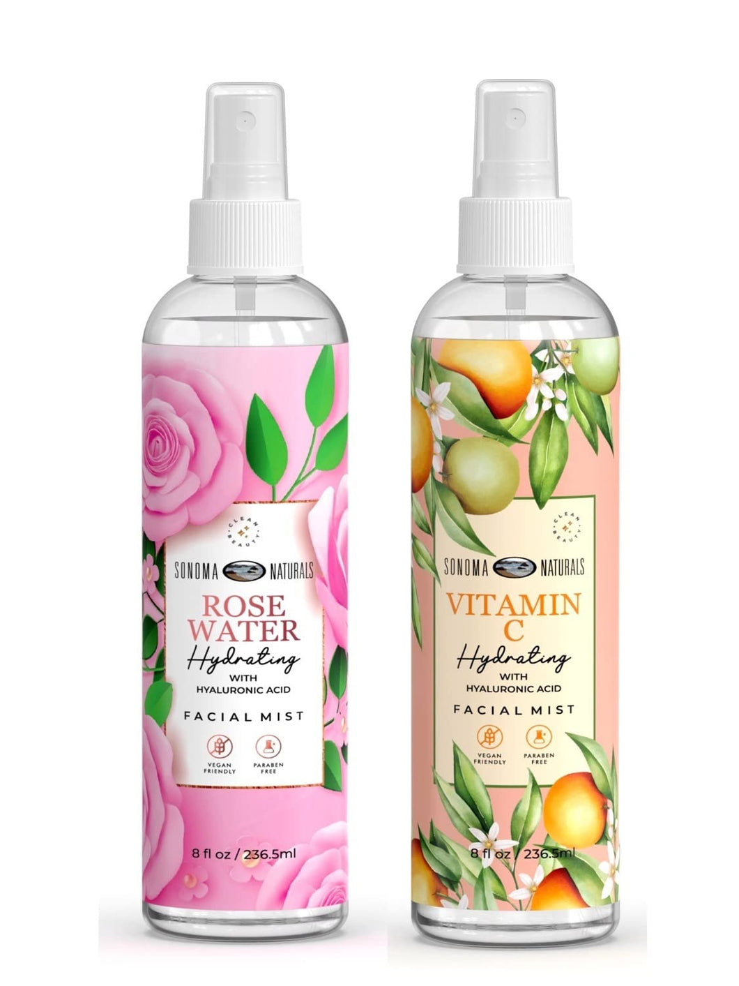 Sonoma Naturals Rose Water and Vitamin C & Papaya Extract Hydrating Facial Mist Spray, 8+8 Fl Oz (Pack of 2)